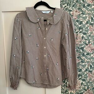 & Other Stories gingham embroidered blouse